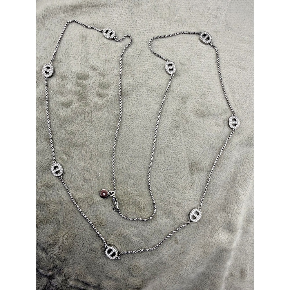 Michael Kors Necklace Silver Rhinestone Station Chain 34in READ